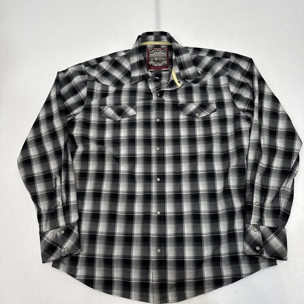 Topo Ranch Pearl Snap‎ Plaid Western Long Sleeve Rockabilly Shirt Size Medium